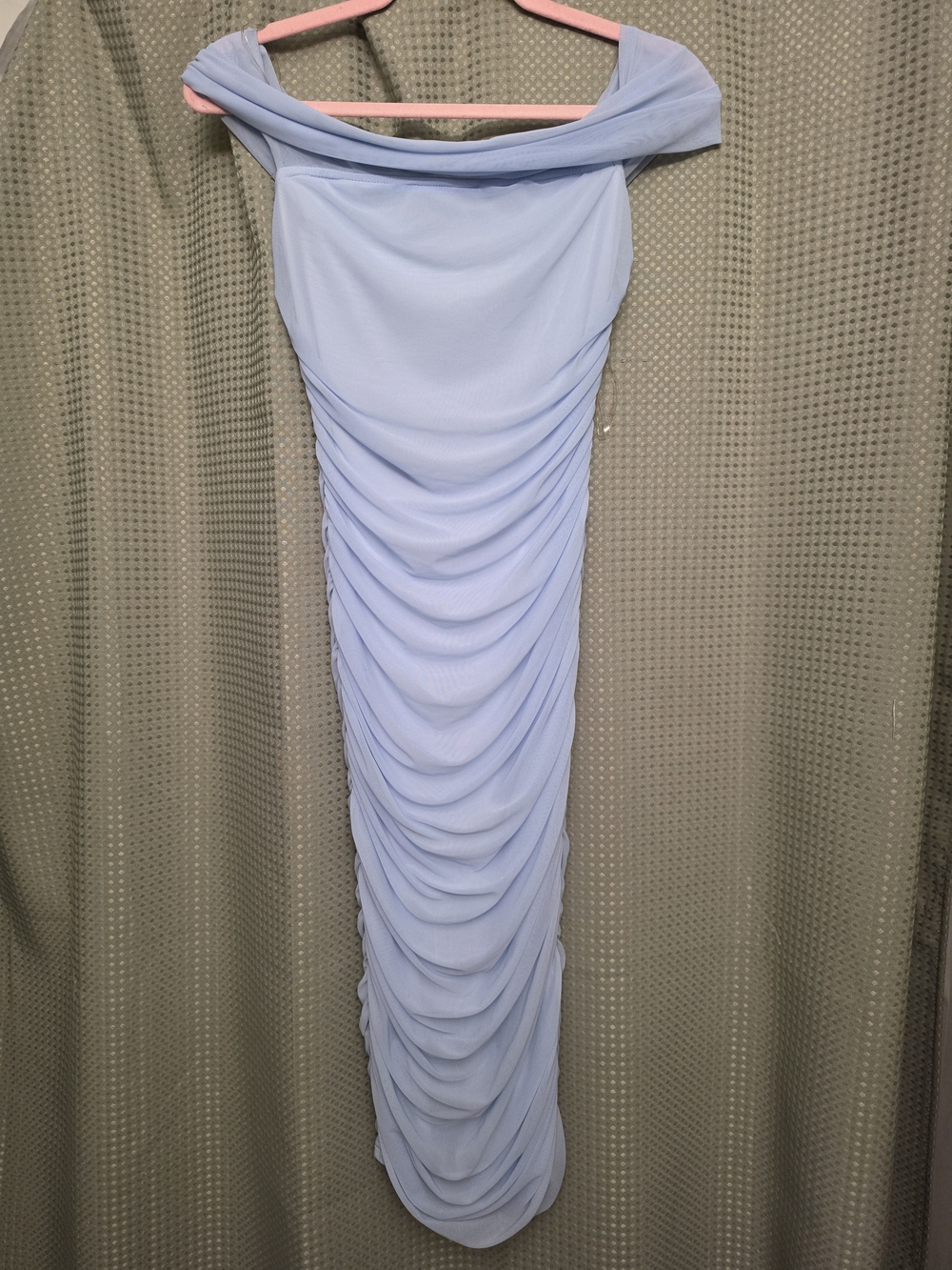 Fashion Nova Powder Blue Off-Shoulder Ruched Maxi Dress